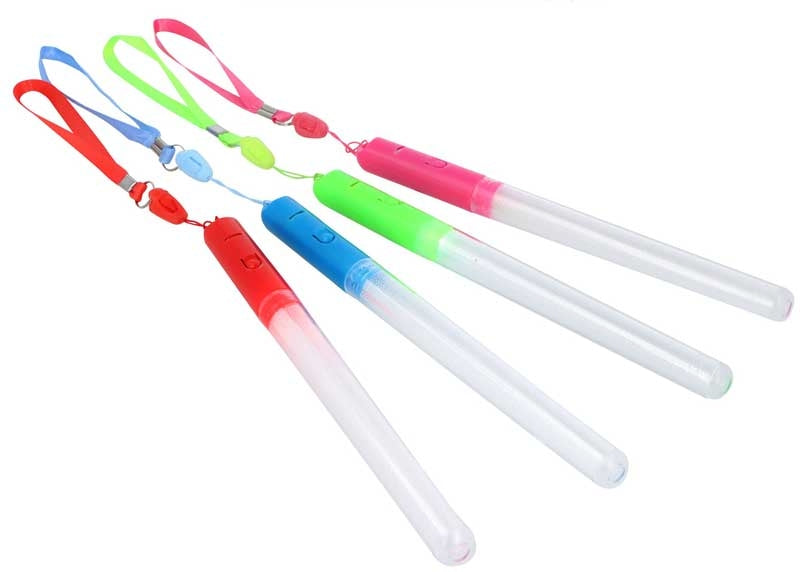 GLITTER L/UP FLASHING STICK 19CM W/WRIST STRAP ASSORTED